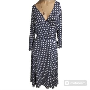 Leota Made in New York Polka Dot Blue Wrap Front Tie Waist Dress Size Medium